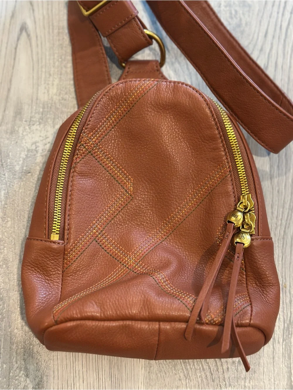 HOBO Fern Sling Rust Leather Crossbody Bag Multi Stitch